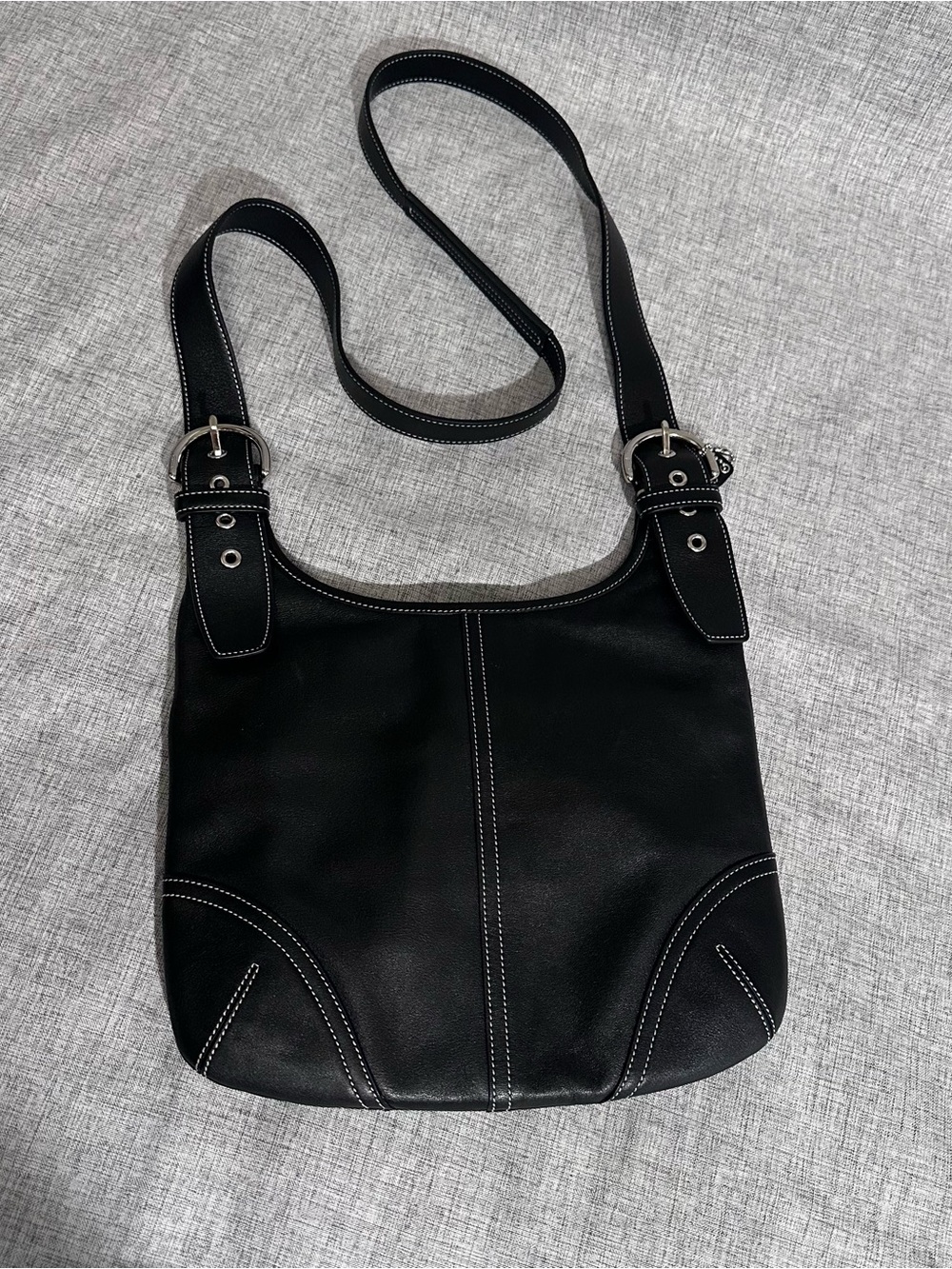 Coach Black Crossbody Bag with White Contrast Stitching